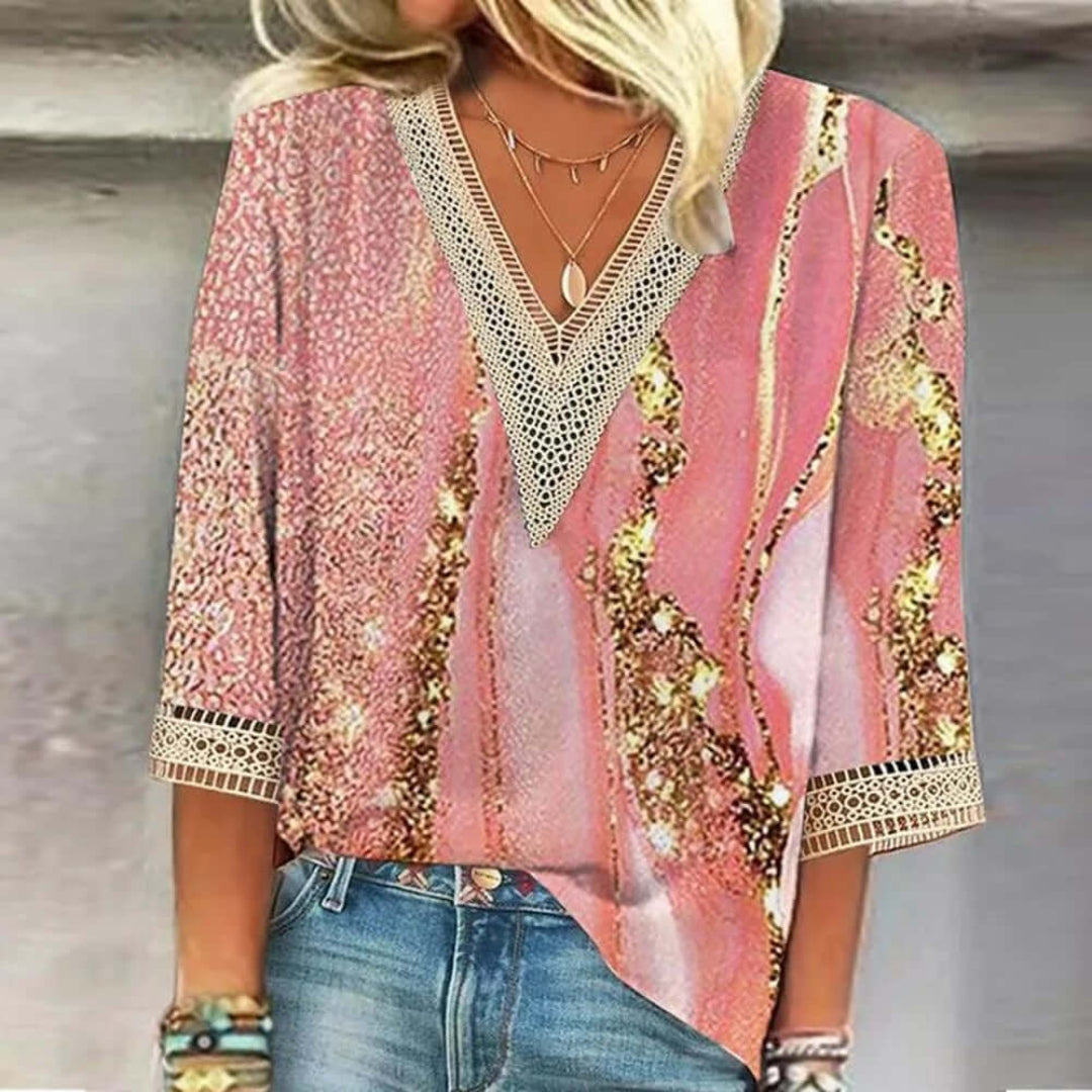 Dame V Utringning Stilfull Bluse | Trykt