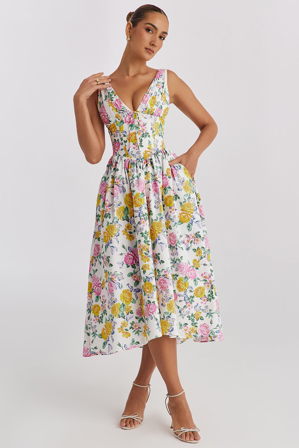 Damen Løs Vintage Blomster Bryllupsgjest Kjole | Midi