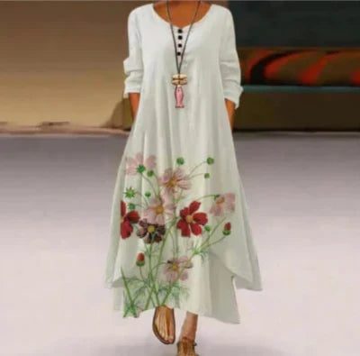 Dame Langarmet Blomster Mønster Kjole | Maxi