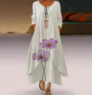 Dame Langarmet Blomster Mønster Kjole | Maxi