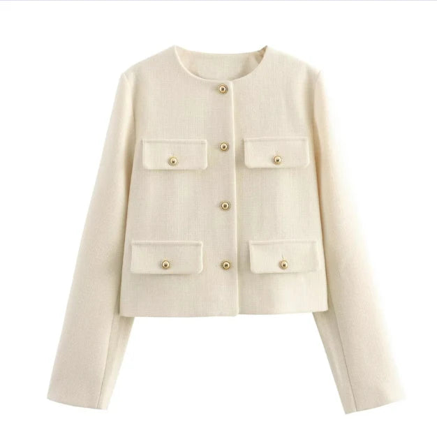 Damen Elegant Korte Vintage Jakke | Langermet
