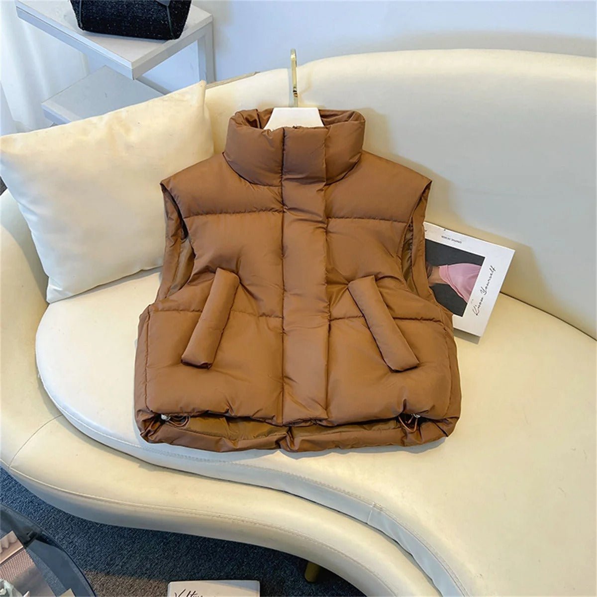 Damen Høy Krage Puffer Vest | Uten Ermer