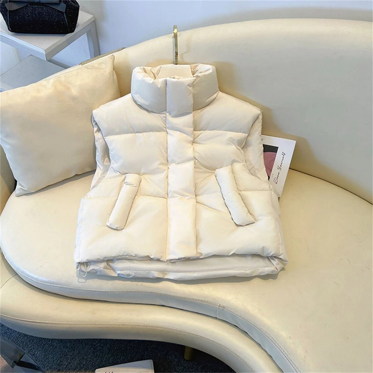 Damen Høy Krage Puffer Vest | Uten Ermer