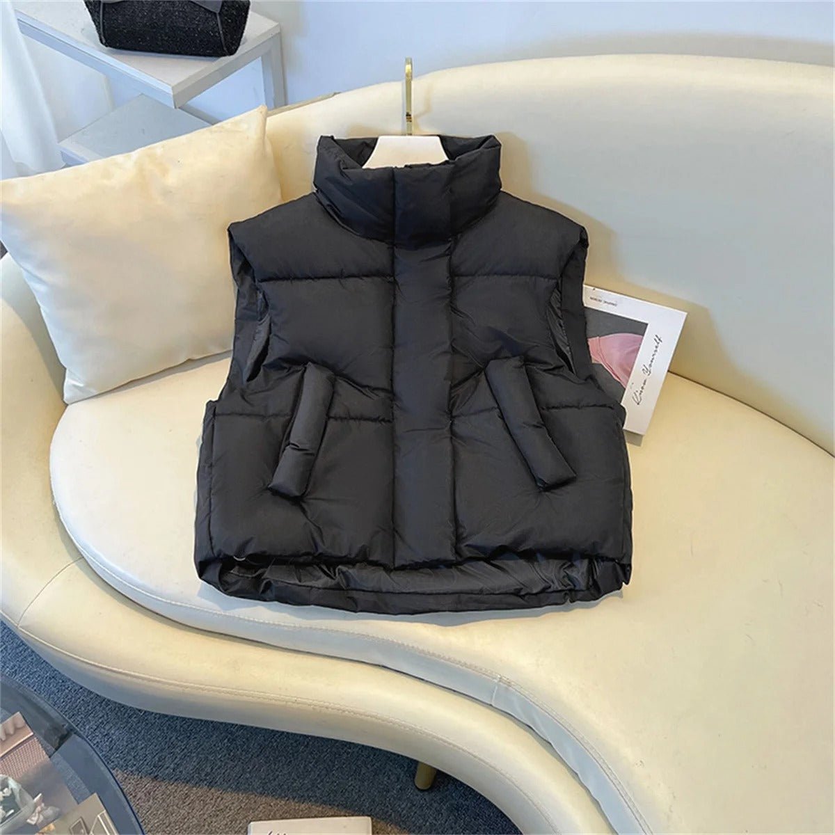 Damen Høy Krage Puffer Vest | Uten Ermer