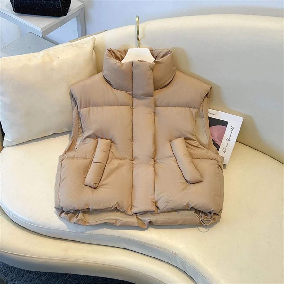 Damen Høy Krage Puffer Vest | Uten Ermer