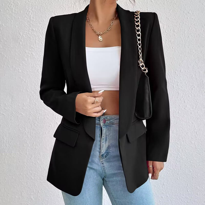 Dame Langarm Åpen Front Blazer | Elegant