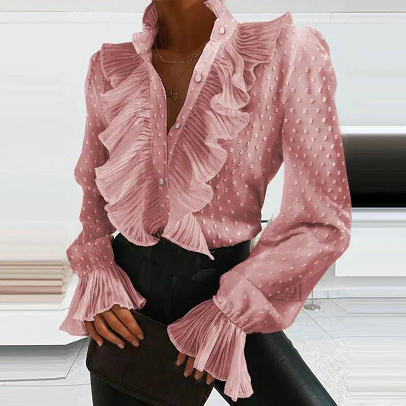 Damen Elegant Rynket Bluse | Langermet