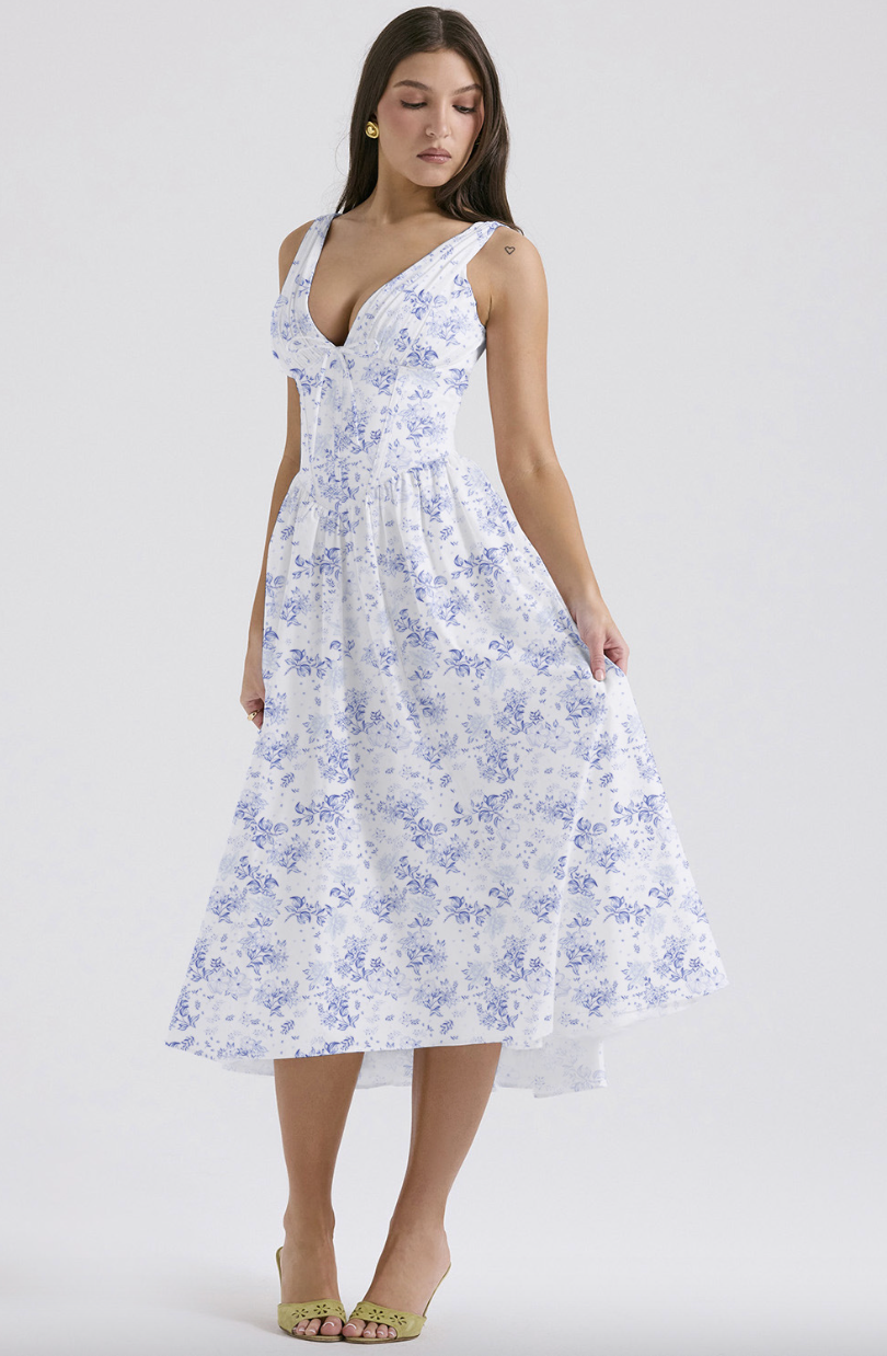 Damen Løs Vintage Blomster Bryllupsgjest Kjole | Midi