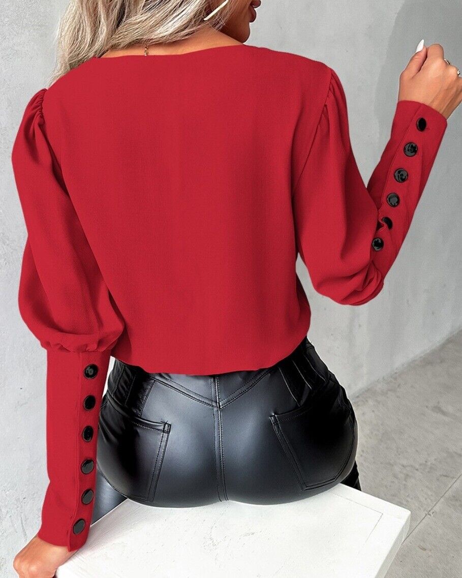 Valen | Damebluse med gigot-ermer og knapper