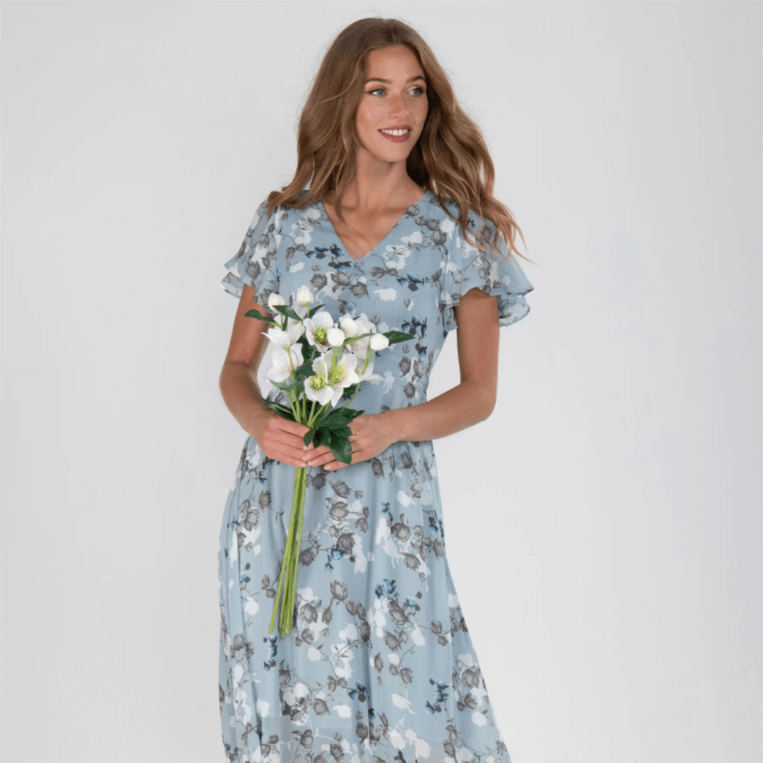 Dame V Utringning Blomstertrykk Lang Kjole | Maxi