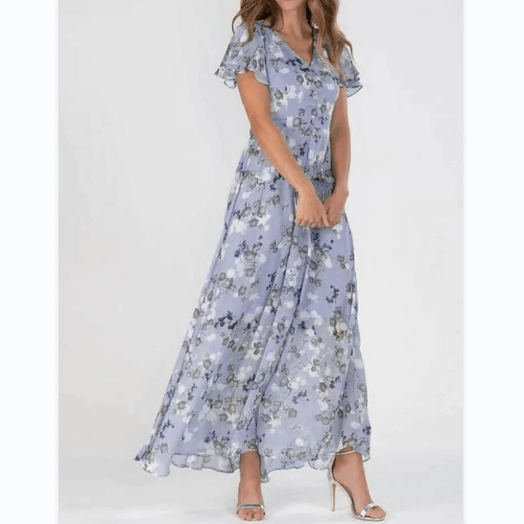 Dame V Utringning Blomstertrykk Lang Kjole | Maxi