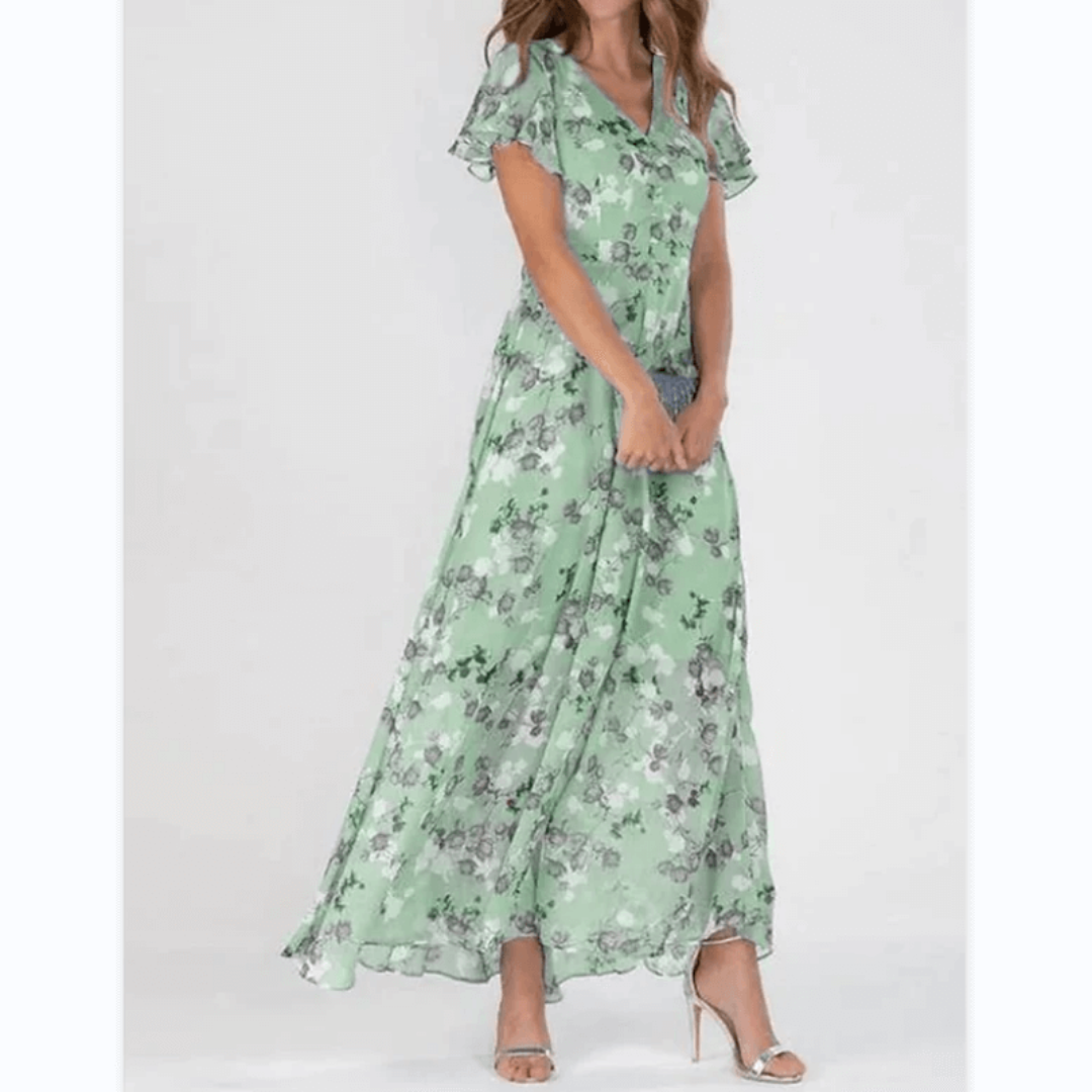 Dame V Utringning Blomstertrykk Lang Kjole | Maxi