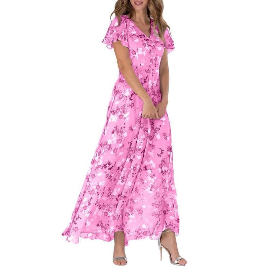 Dame V-Utskjæring Blomstertrykk Lang Kjole | Maxi