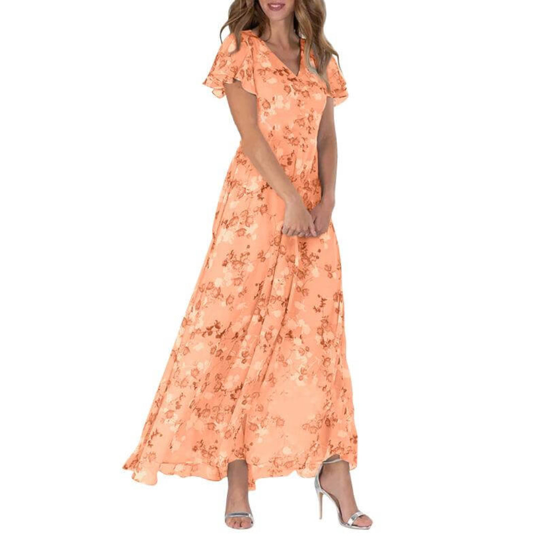 Damen V Utringning Blomstertrykk Lang Kjole | Maxi