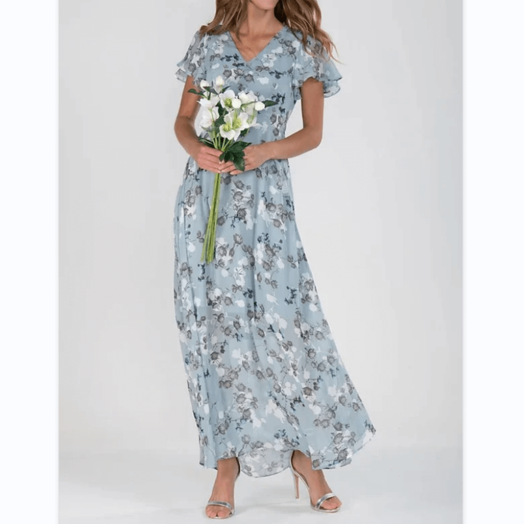 Dame V Utringning Blomstertrykk Lang Kjole | Maxi