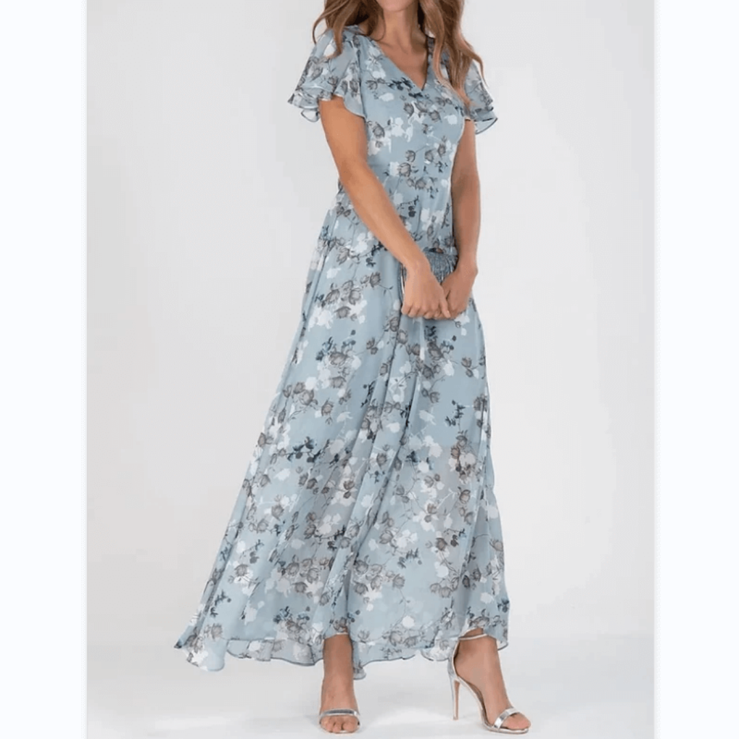 Dame V Utringning Blomstertrykk Lang Kjole | Maxi